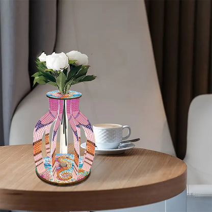 Acrylic Wood Animal Flower Diamond Painting Flower Vase for Home Office Decor