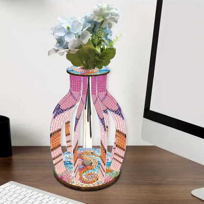 Acrylic Wood Animal Flower Diamond Painting Flower Vase for Home Office Decor