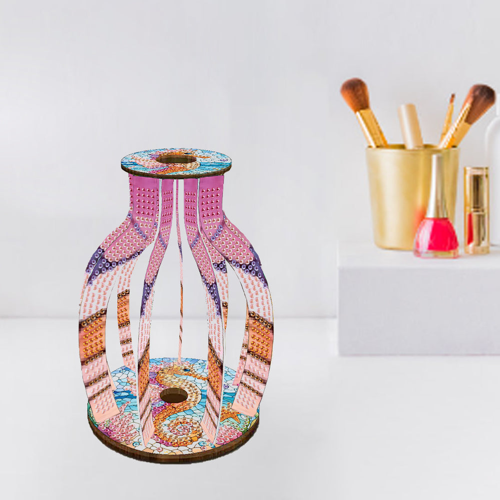 Acrylic Wood Animal Flower Diamond Painting Flower Vase for Home Office Decor