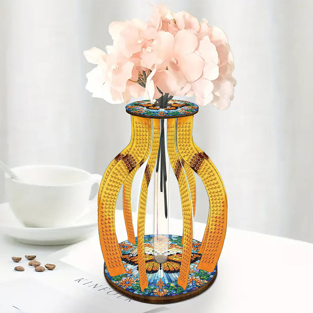 Acrylic Wood Animal Flower Diamond Painting Flower Vase for Home Office Decor