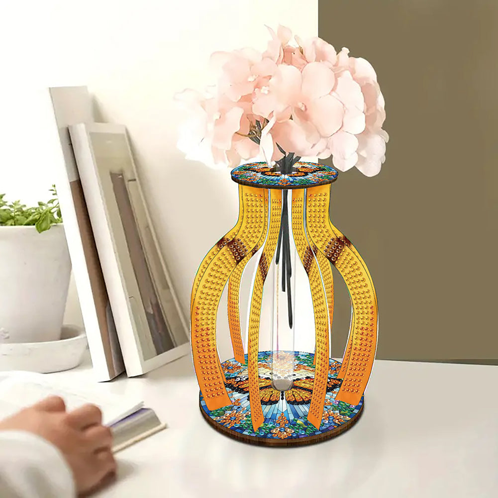 Acrylic Wood Animal Flower Diamond Painting Flower Vase for Home Office Decor