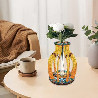 Acrylic Wood Animal Flower Diamond Painting Flower Vase for Home Office Decor