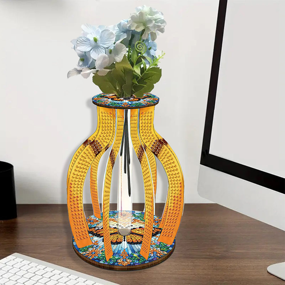 Acrylic Wood Animal Flower Diamond Painting Flower Vase for Home Office Decor