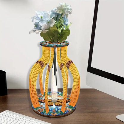 Acrylic Wood Animal Flower Diamond Painting Flower Vase for Home Office Decor