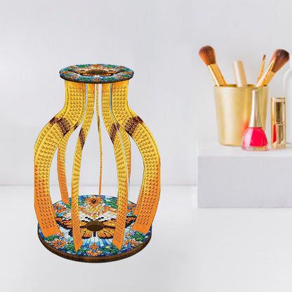Acrylic Wood Animal Flower Diamond Painting Flower Vase for Home Office Decor