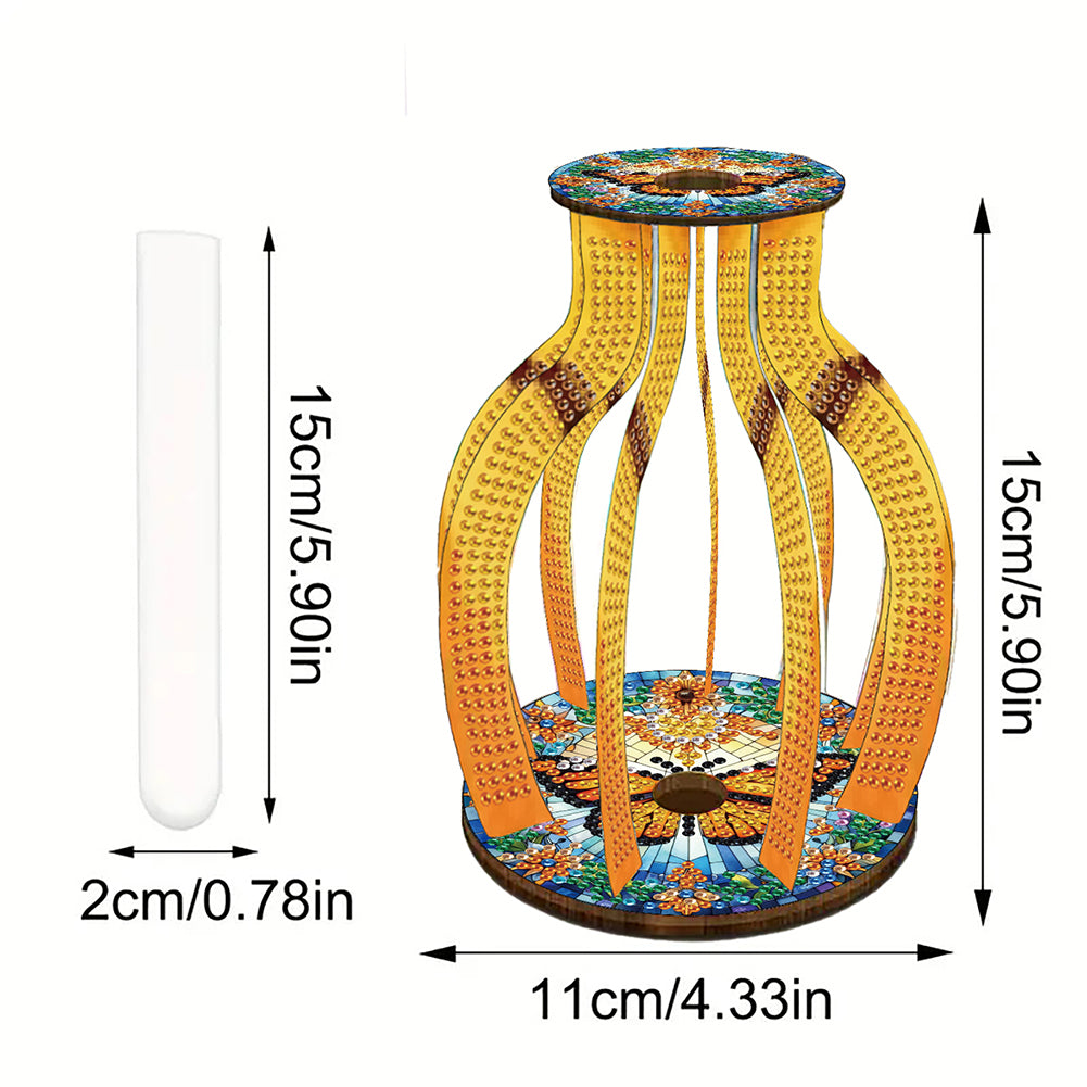 Acrylic Wood Animal Flower Diamond Painting Flower Vase for Home Office Decor