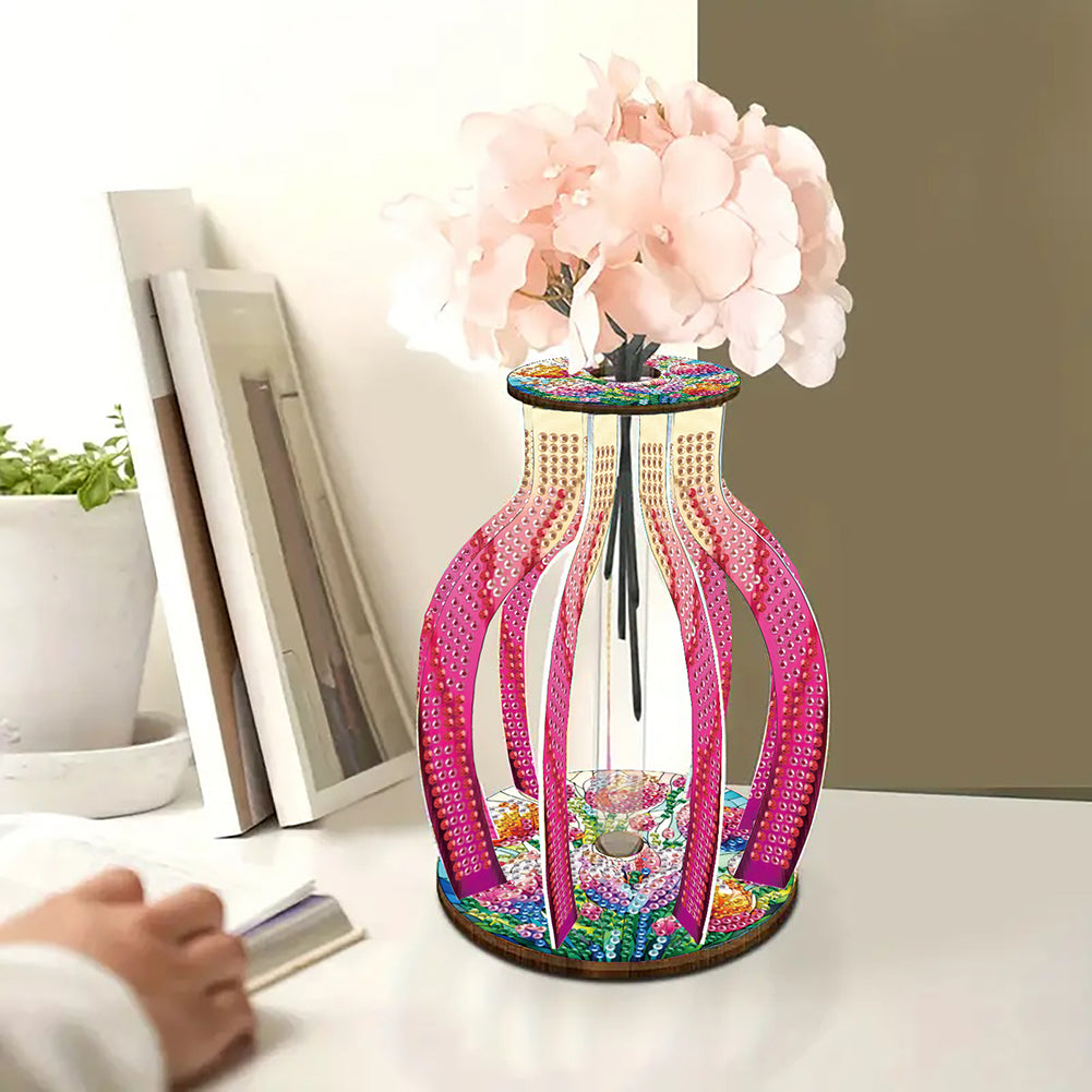 Acrylic Wood Animal Flower Diamond Painting Flower Vase for Home Office Decor