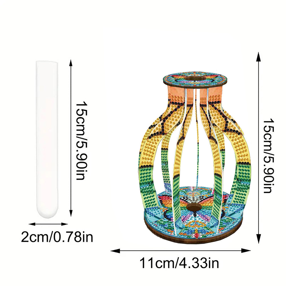 Acrylic Wood Animal Flower Diamond Painting Flower Vase for Home Office Decor