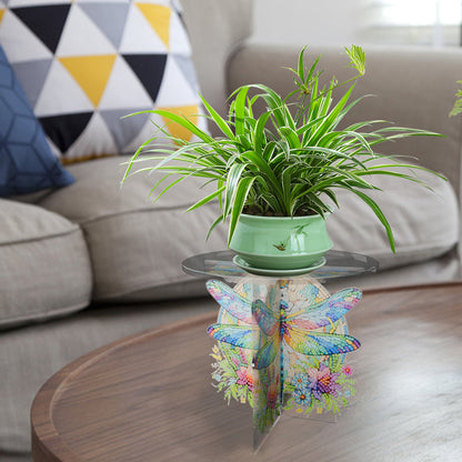 Acrylic Butterfly Round Flower Pot Riser Potted Plant Holder Rack for Home Decor