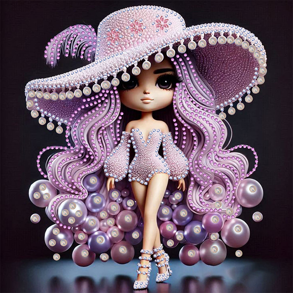 Diamond Painting - Partial Special Shaped - Girl With Big Eyes And Hat (30*30CM)