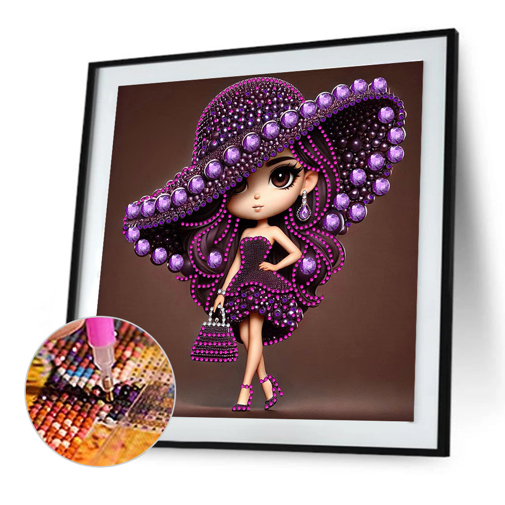 Diamond Painting - Partial Special Shaped - Girl With Big Eyes And Hat (30*30CM)