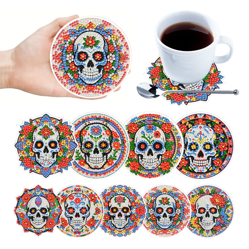 9Pcs Wooden Skull Diamond Art Painting Coasters DIY Diamond Painting Coaster Art
