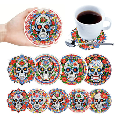 9Pcs Wooden Skull Diamond Art Painting Coasters DIY Diamond Painting Coaster Art