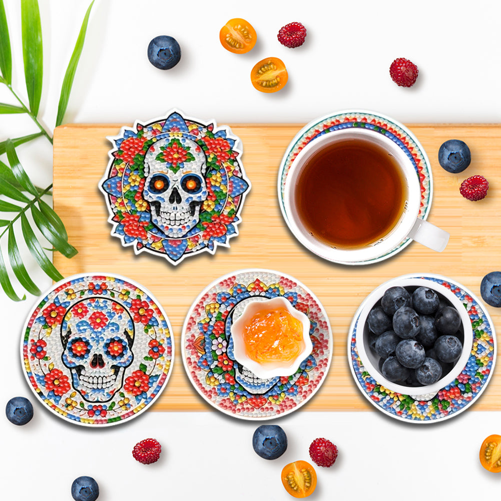 9Pcs Wooden Skull Diamond Art Painting Coasters DIY Diamond Painting Coaster Art
