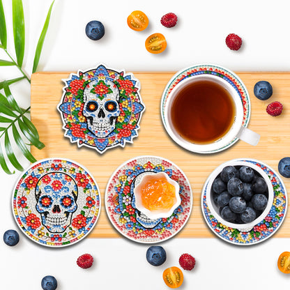 9Pcs Wooden Skull Diamond Art Painting Coasters DIY Diamond Painting Coaster Art