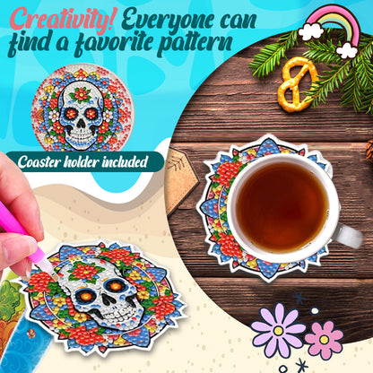 9Pcs Wooden Skull Diamond Art Painting Coasters DIY Diamond Painting Coaster Art
