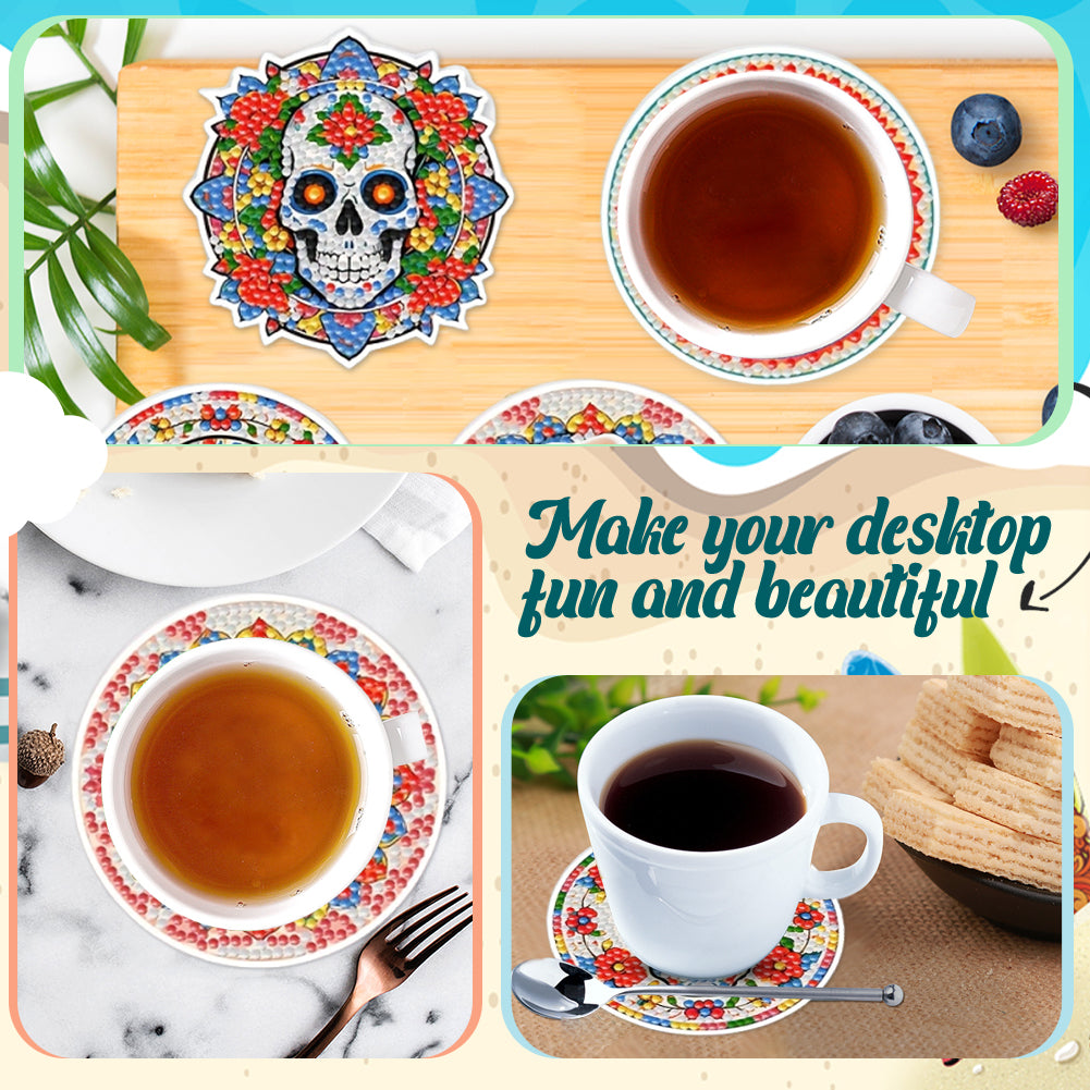 9Pcs Wooden Skull Diamond Art Painting Coasters DIY Diamond Painting Coaster Art