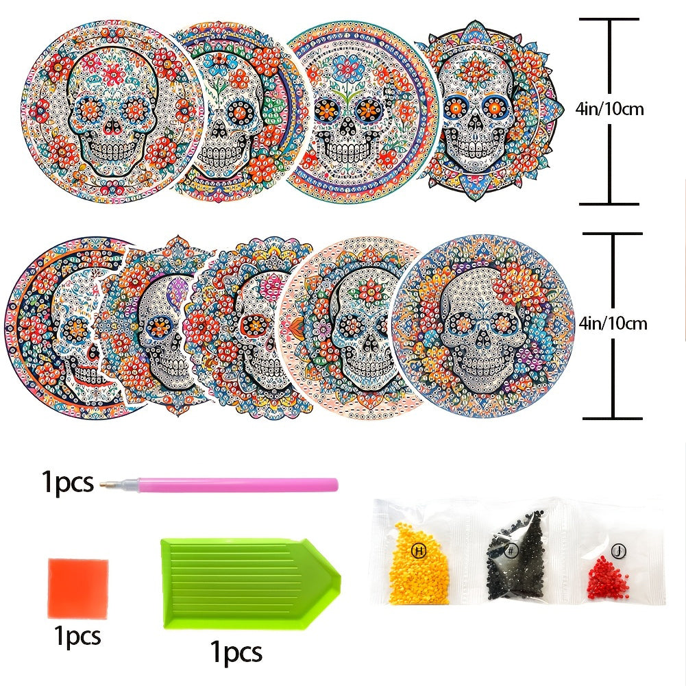 9Pcs Wooden Skull Diamond Art Painting Coasters DIY Diamond Painting Coaster Art