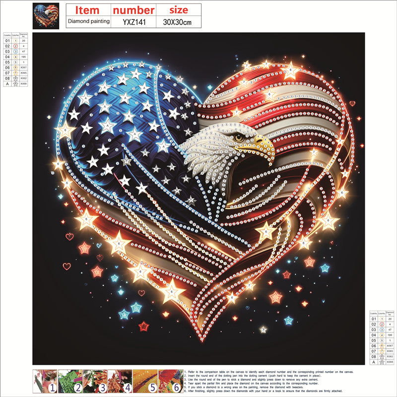 Diamond Painting - Partial Special Shaped - Independence Day With American Flag (30*30CM)