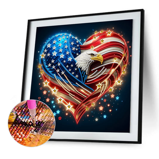 Diamond Painting - Partial Special Shaped - Independence Day With American Flag (30*30CM)