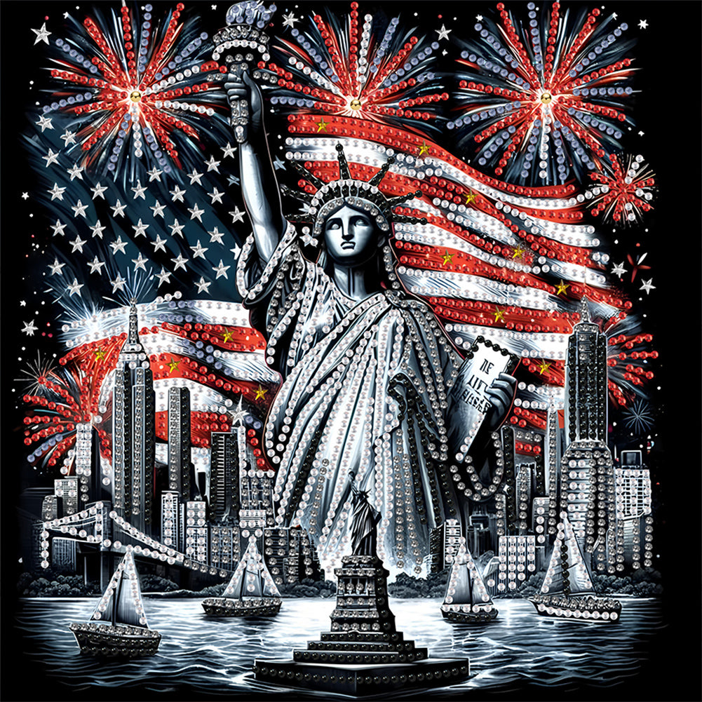 Diamond Painting - Partial Special Shaped - Independence Day With American Flag (30*30CM)