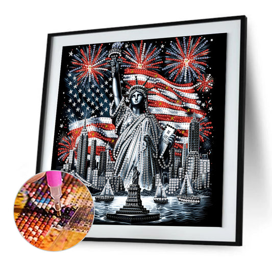 Diamond Painting - Partial Special Shaped - Independence Day With American Flag (30*30CM)