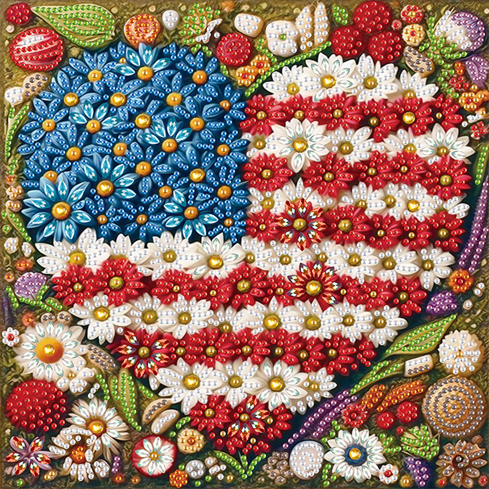 Diamond Painting - Partial Special Shaped - Independence Day With American Flag (30*30CM)