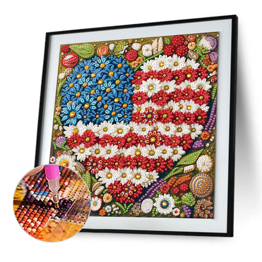 Diamond Painting - Partial Special Shaped - Independence Day With American Flag (30*30CM)