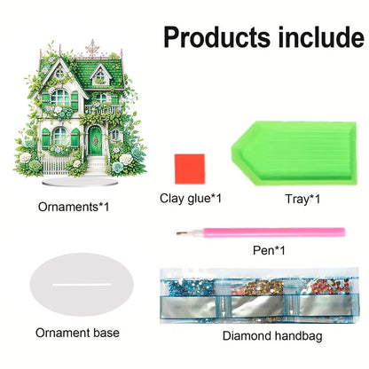 Flower House Acrylic Diamond Painting Tabletop Ornaments Kit for Adults Beginner