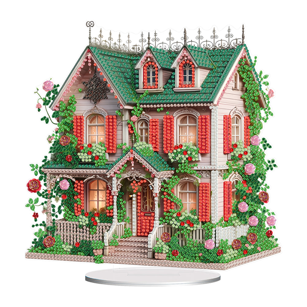 Flower House Acrylic Diamond Painting Tabletop Ornaments Kit for Adults Beginner