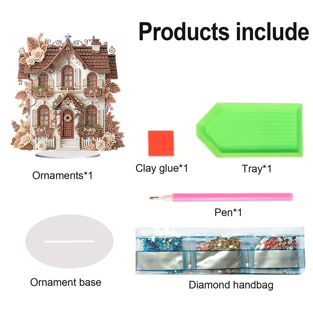 Flower House Acrylic Diamond Painting Tabletop Ornaments Kit for Adults Beginner