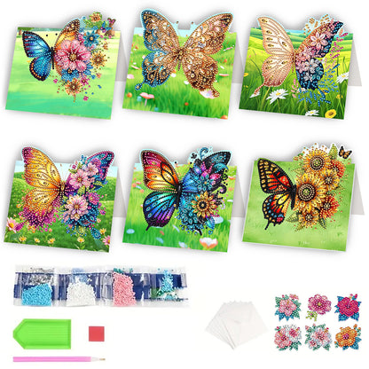 6Pcs Butterfly Lawn DIY Diamond Painting Greeting Card for Holiday Party Favors