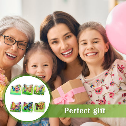 6Pcs Butterfly Lawn DIY Diamond Painting Greeting Card for Holiday Party Favors