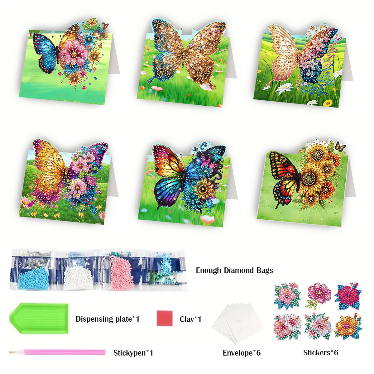 6Pcs Butterfly Lawn DIY Diamond Painting Greeting Card for Holiday Party Favors