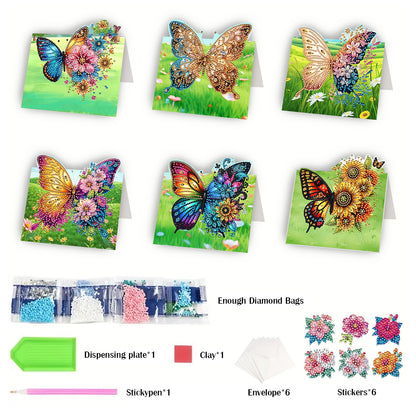 6Pcs Butterfly Lawn DIY Diamond Painting Greeting Card for Holiday Party Favors