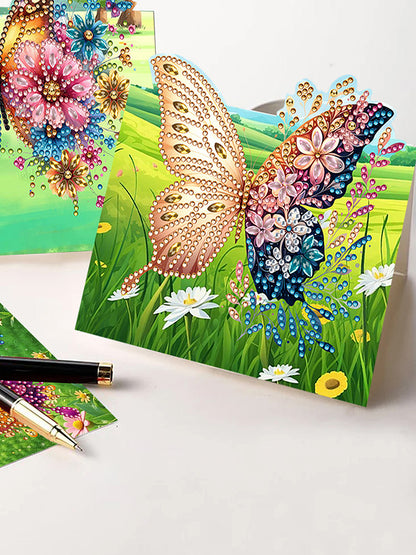 6Pcs Butterfly Lawn DIY Diamond Painting Greeting Card for Holiday Party Favors