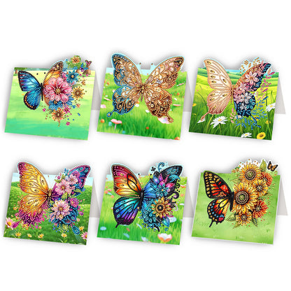 6Pcs Butterfly Lawn DIY Diamond Painting Greeting Card for Holiday Party Favors