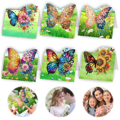6Pcs Butterfly Lawn DIY Diamond Painting Greeting Card for Holiday Party Favors