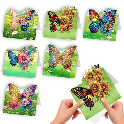 6Pcs Butterfly Lawn DIY Diamond Painting Greeting Card for Holiday Party Favors