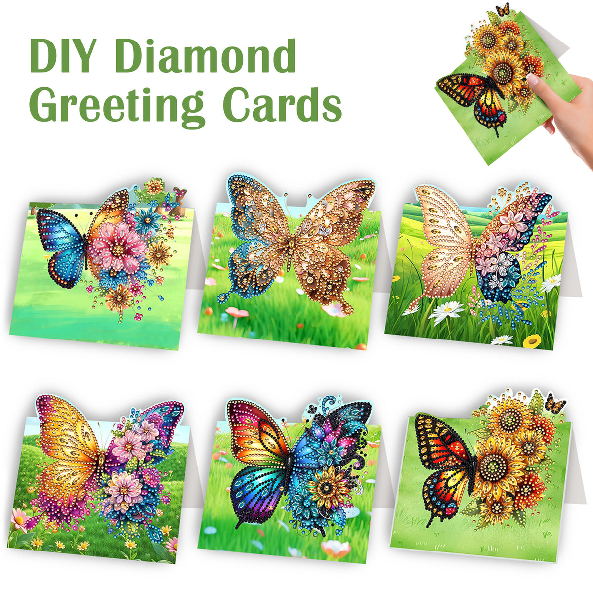 6Pcs Butterfly Lawn DIY Diamond Painting Greeting Card for Holiday Party Favors