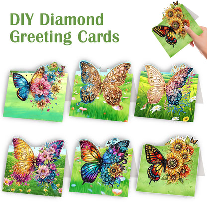 6Pcs Butterfly Lawn DIY Diamond Painting Greeting Card for Holiday Party Favors