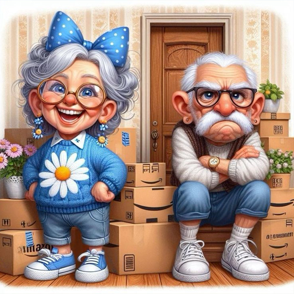 Diamond Painting - Full Round - Happy Grandma And Angry Grandpa (40*40CM)