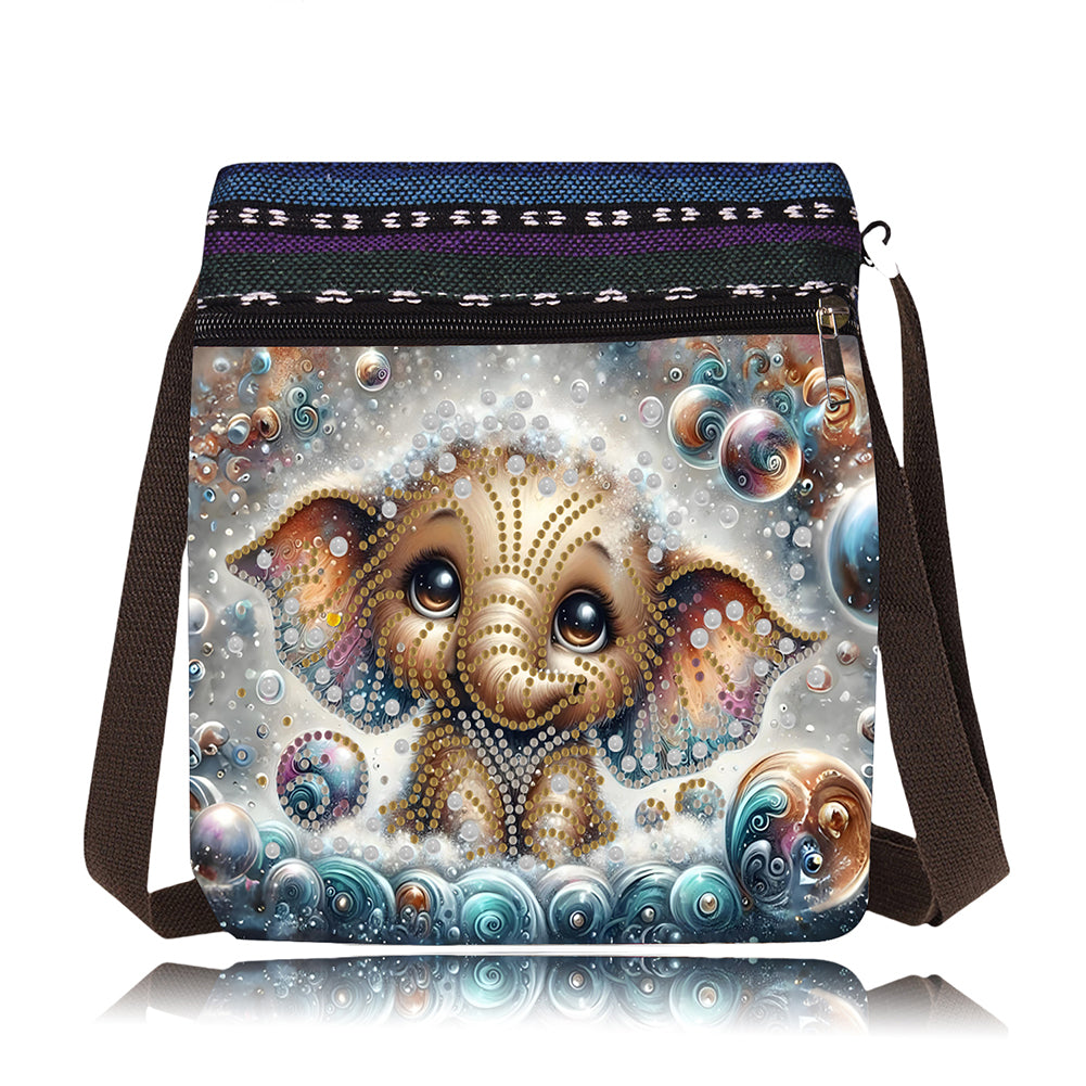 Bathing Elephant Special Shape Diamond Painting Crossbody Bag for Outdoor Travel