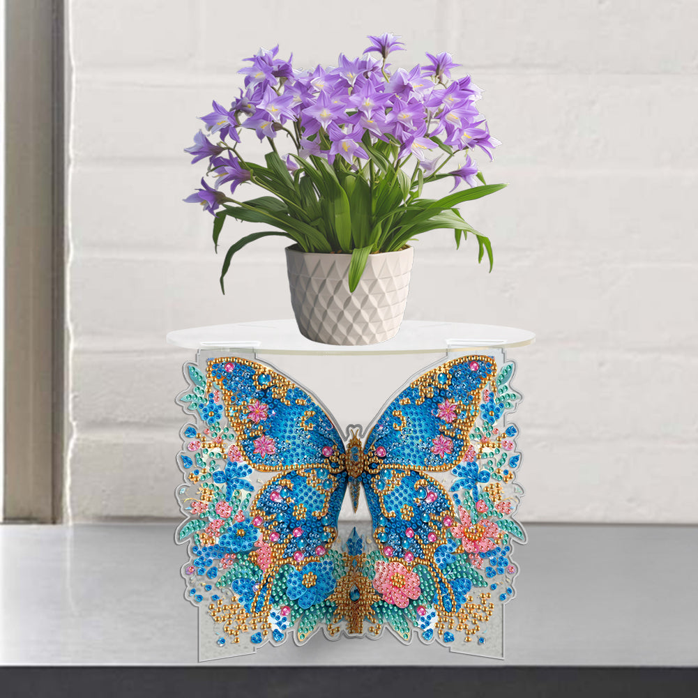 Acrylic Butterfly Round Flower Pot Riser Potted Plant Holder Rack for Home Decor