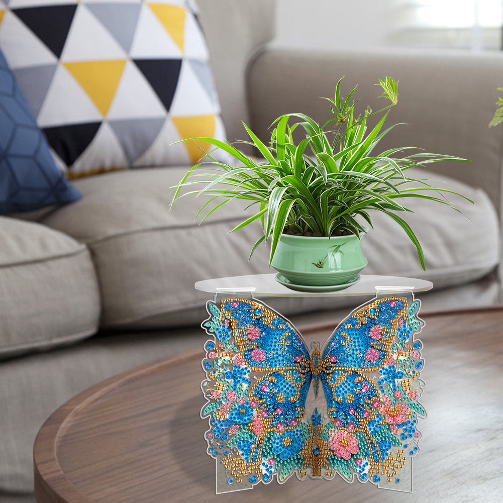 Acrylic Butterfly Round Flower Pot Riser Potted Plant Holder Rack for Home Decor