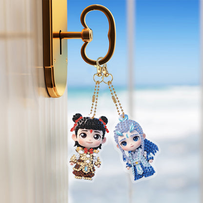 Double Sided Special Shape Animals Diamond Art Craft Keychain for Party Supplies