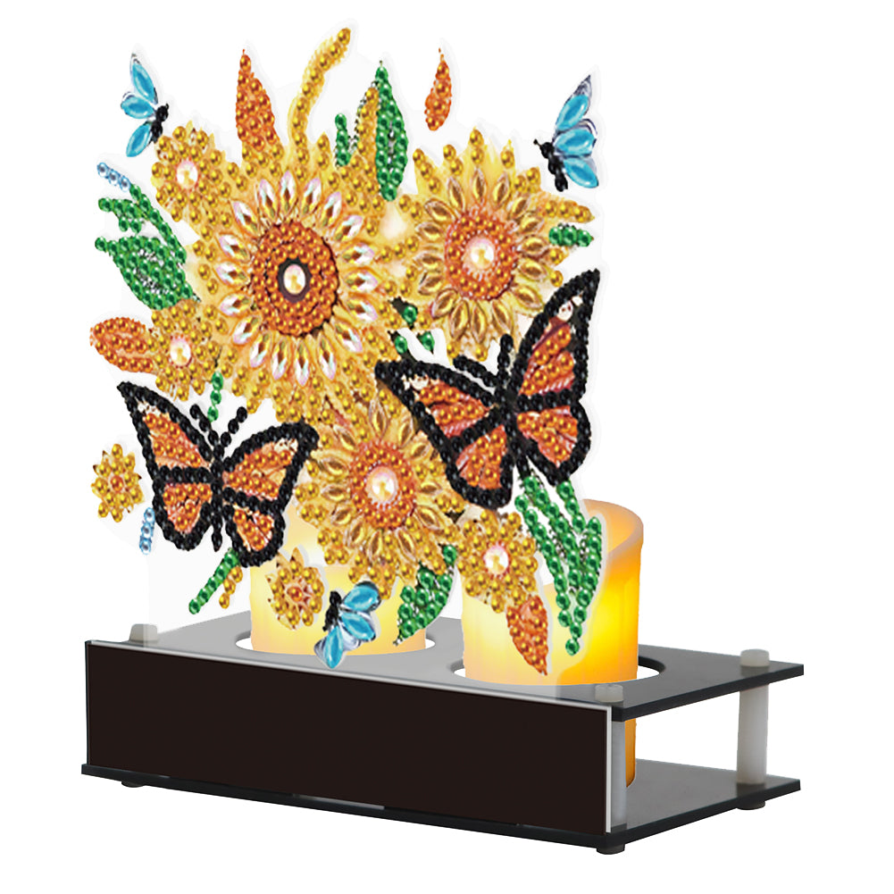 Sunflower Butterfly Mosaic Rhinestone Drawing Candlestick Decor for Home Office