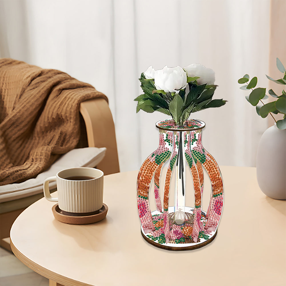Acrylic Wood Diamond Painting Flower Vase 5D DIY Diamond Art Vase for Home Decor