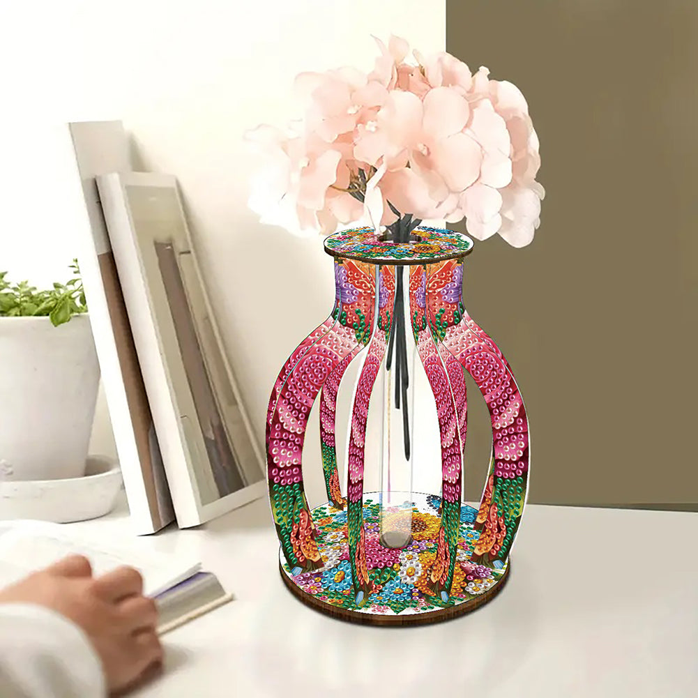 Acrylic Wood Diamond Painting Flower Vase 5D DIY Diamond Art Vase for Home Decor