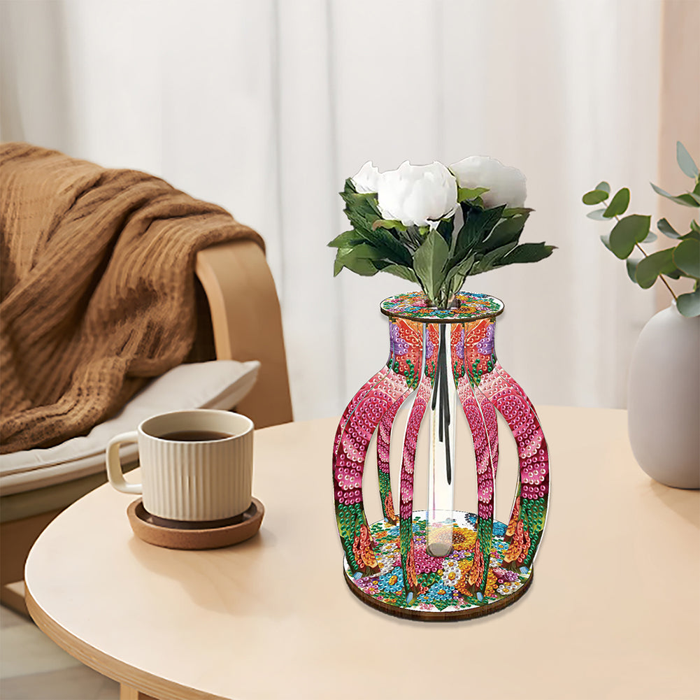 Acrylic Wood Diamond Painting Flower Vase 5D DIY Diamond Art Vase for Home Decor
